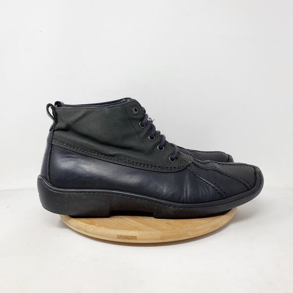 J Crew Duck Boots Mens 10 Waxed Canvas Black Leather Retro Lace Up Ankle Shoes - Picture 8 of 16